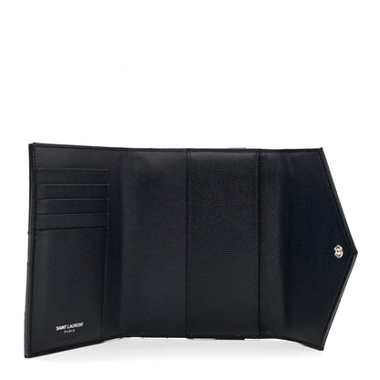 Saint Laurent Grain De Poudre Matelasse Chevron Small Monogram Passport Case Deep Marine 5 of 7