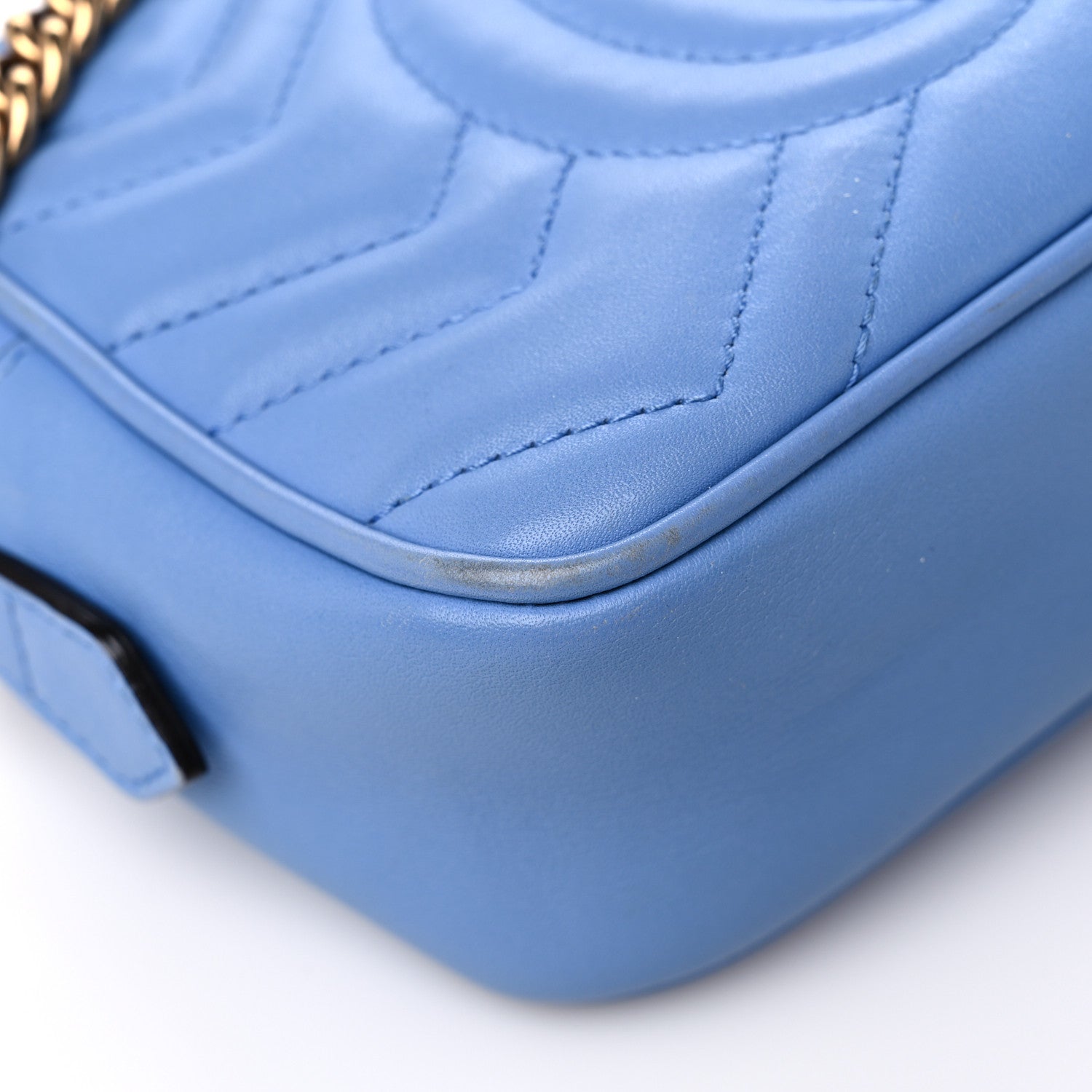 Gucci Calfskin Matelasse Mini GG Marmont Chain Shoulder Bag Clear Sky Blue 11 of 18