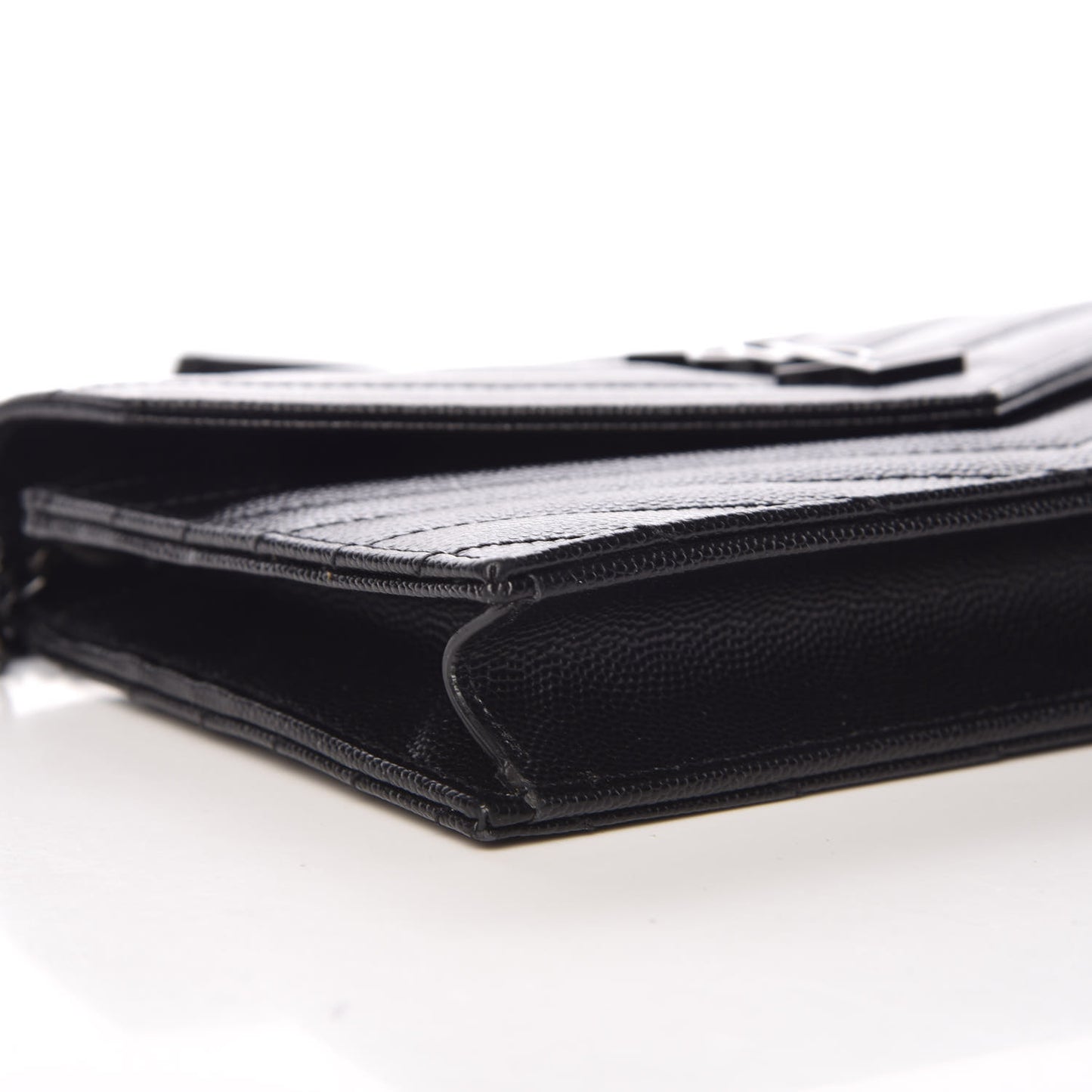 Grain De Poudre Matelasse Chevron Monogram Envelope Chain Wallet Black