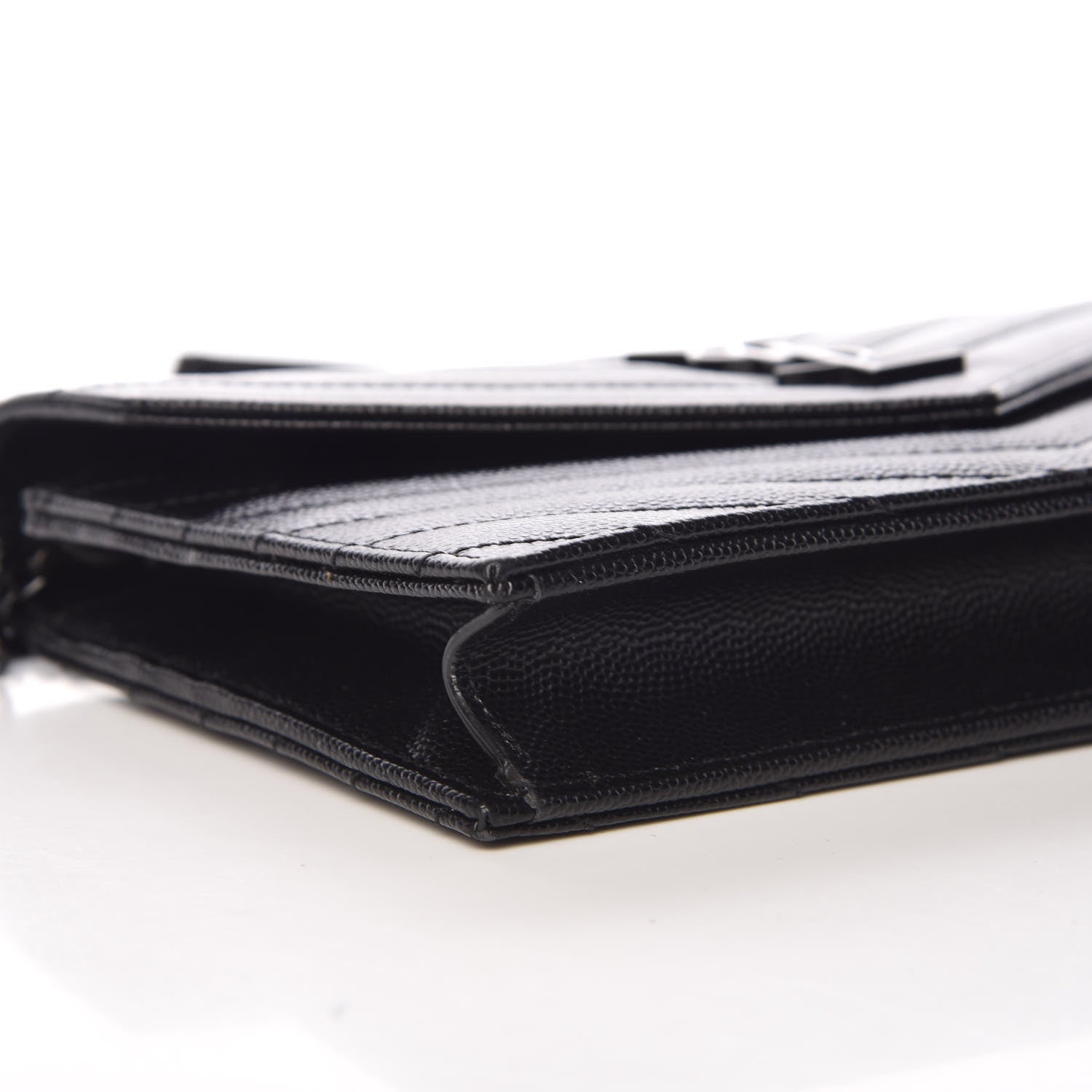 Saint Laurent Grain De Poudre Matelasse Chevron Monogram Envelope Chain Wallet Black 5 of 9