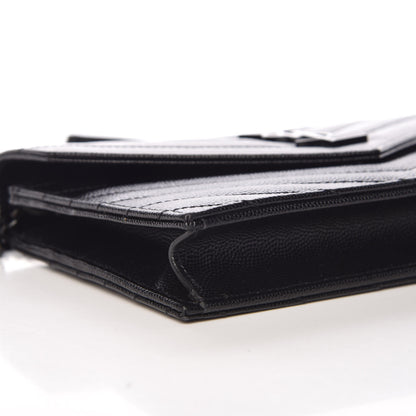 Saint Laurent Grain De Poudre Matelasse Chevron Monogram Envelope Chain Wallet Black 5 of 9