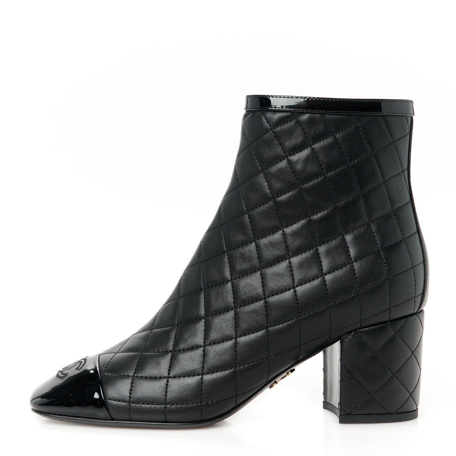 Chanel Lambskin Quilted Patent Cap Toe CC Booties 38 Black 1 of 10