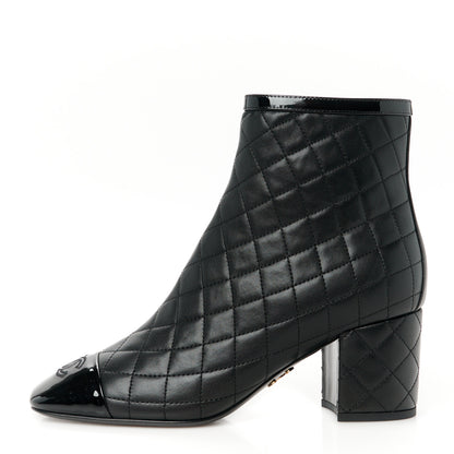 Chanel Lambskin Quilted Patent Cap Toe CC Booties 38 Black 1 of 10