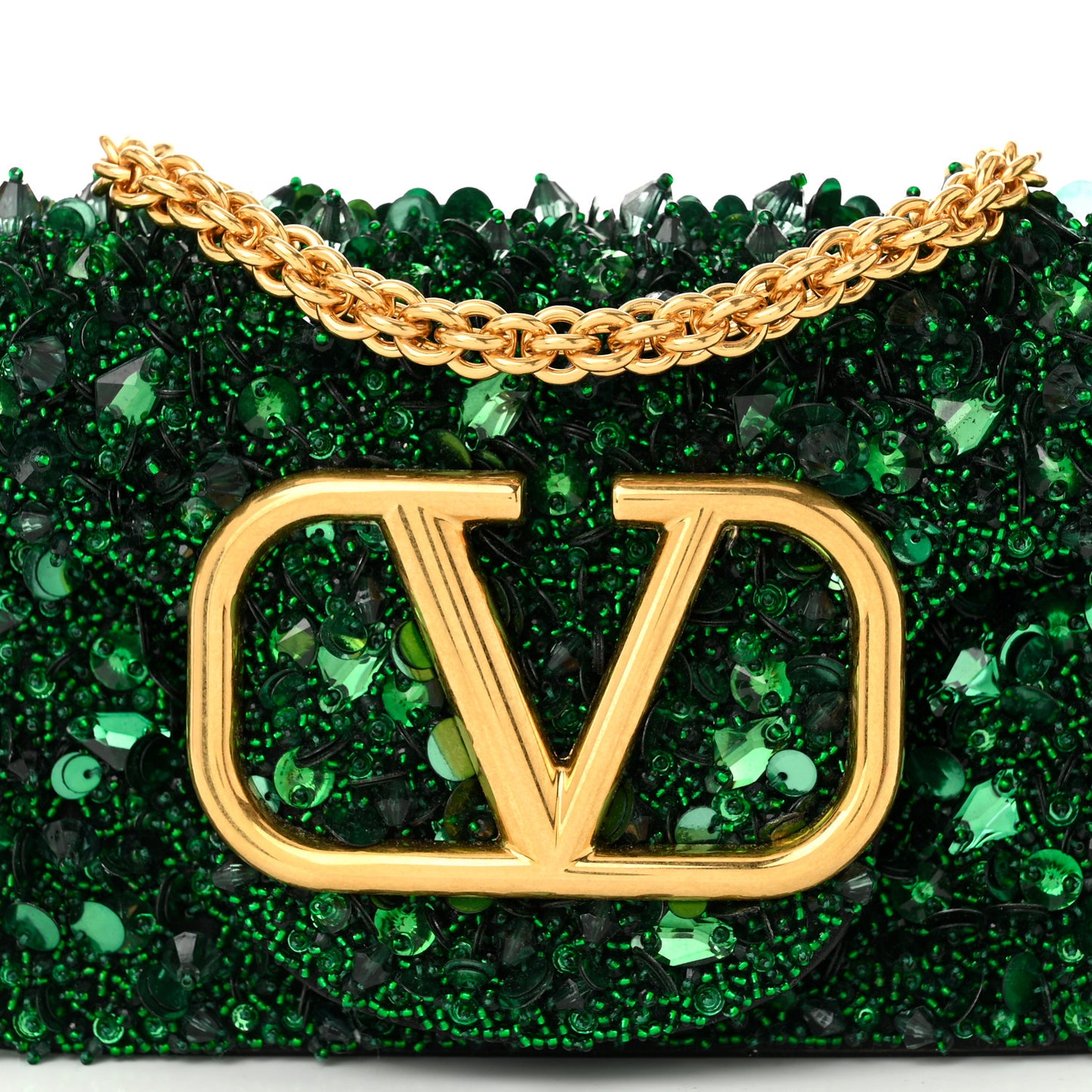 Sequin Crystal Vlogo Embroidered Small Loco Shoulder Bag Green