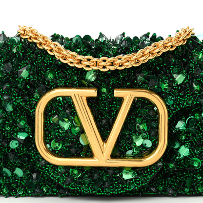 Valentino Garavani Sequin Crystal Vlogo Embroidered Small Loco Shoulder Bag Green 7 of 10