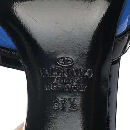 Valentino Garavani Patent Rockstud Ankle Strap Low Heel Pumps 37.5 Blue Black 6 of 10