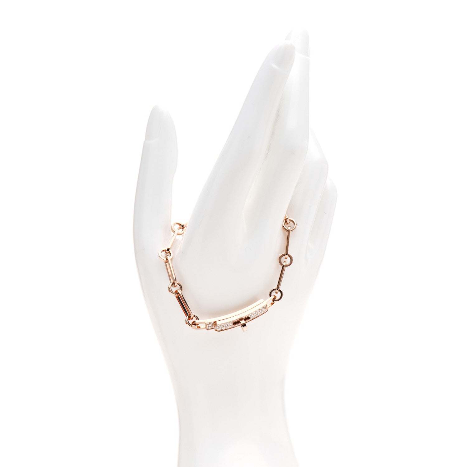 Hermes 18K Rose Gold Diamond Pave PM Kelly Chaine Bracelet ST 2 of 5