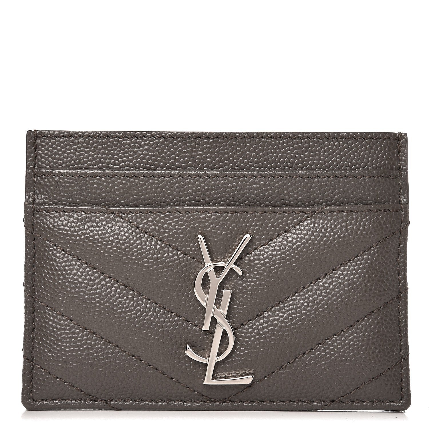 Saint Laurent Grain De Poudre Matelasse Chevron Monogram Credit Card Case Earth 1 of 7