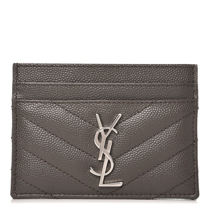 Saint Laurent Grain De Poudre Matelasse Chevron Monogram Credit Card Case Earth 1 of 7