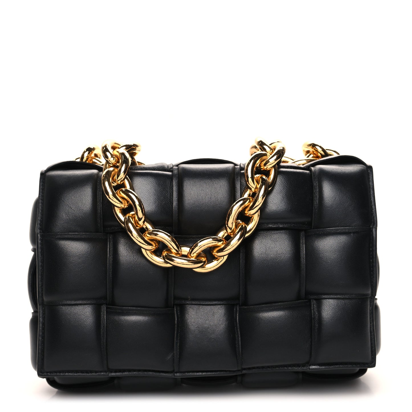 Lambskin Maxi Intreccio Padded Chain Cassette Crossbody Bag Black