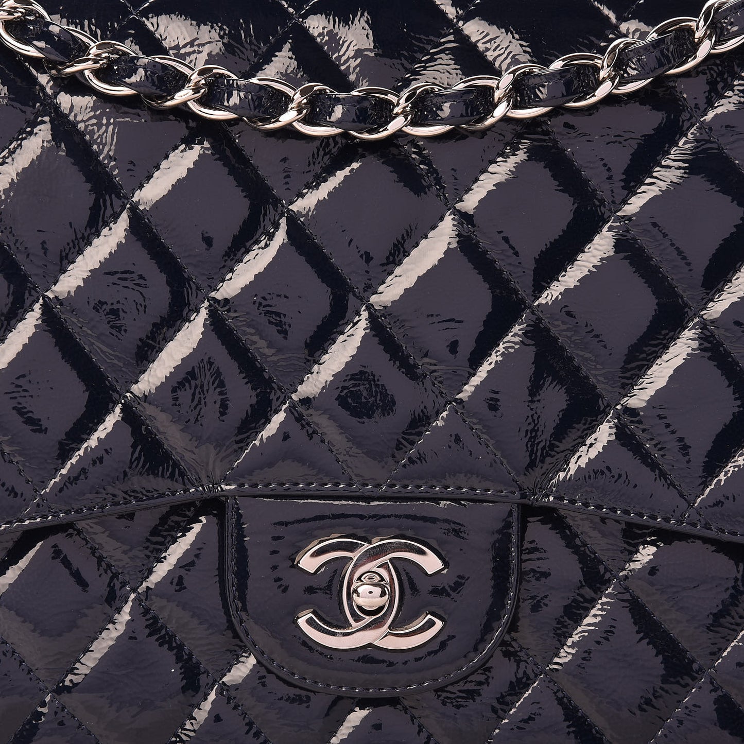 Distressed Patent Quilted Jumbo Single Flap Navy