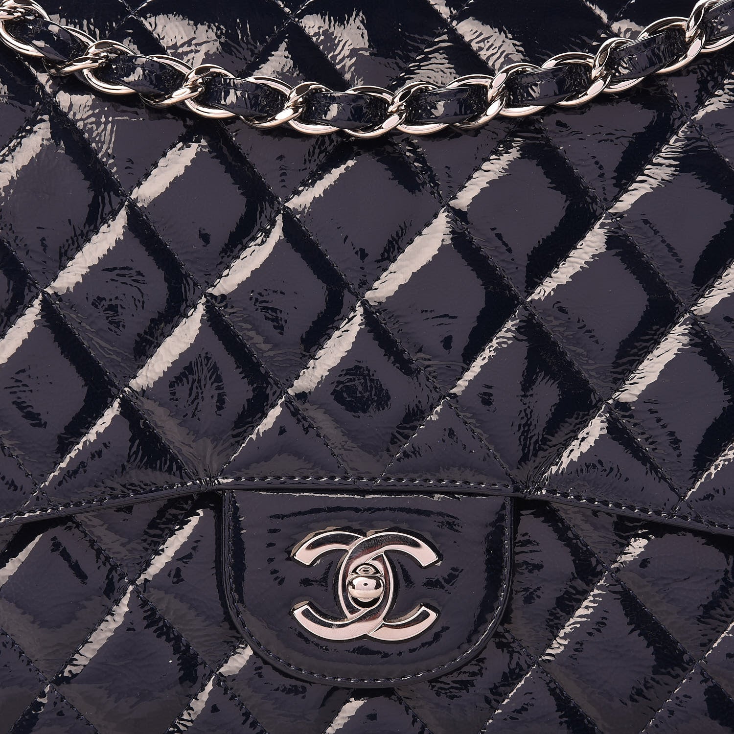 Chanel Distressed Patent Quilted Jumbo Single Flap Navy 8 of 15