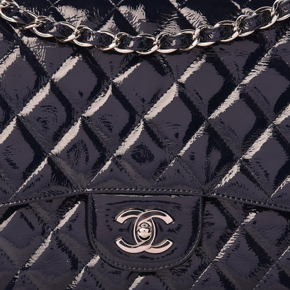 Chanel Distressed Patent Quilted Jumbo Single Flap Navy 8 of 15