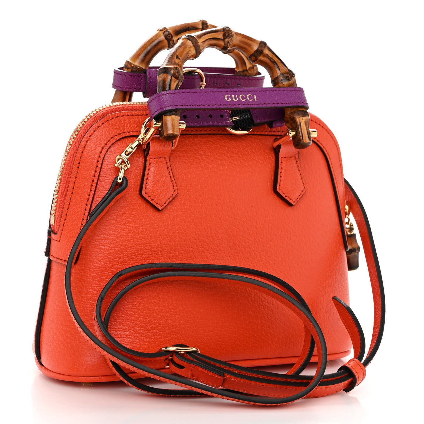 Textured Dollar Calfskin Mini Diana Dome Tote Bag Deep Orange Spicy Cyclamin