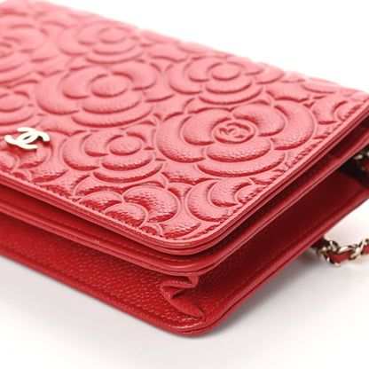 Chanel Caviar Camellia Embossed Wallet On Chain WOC Red 10 of 10