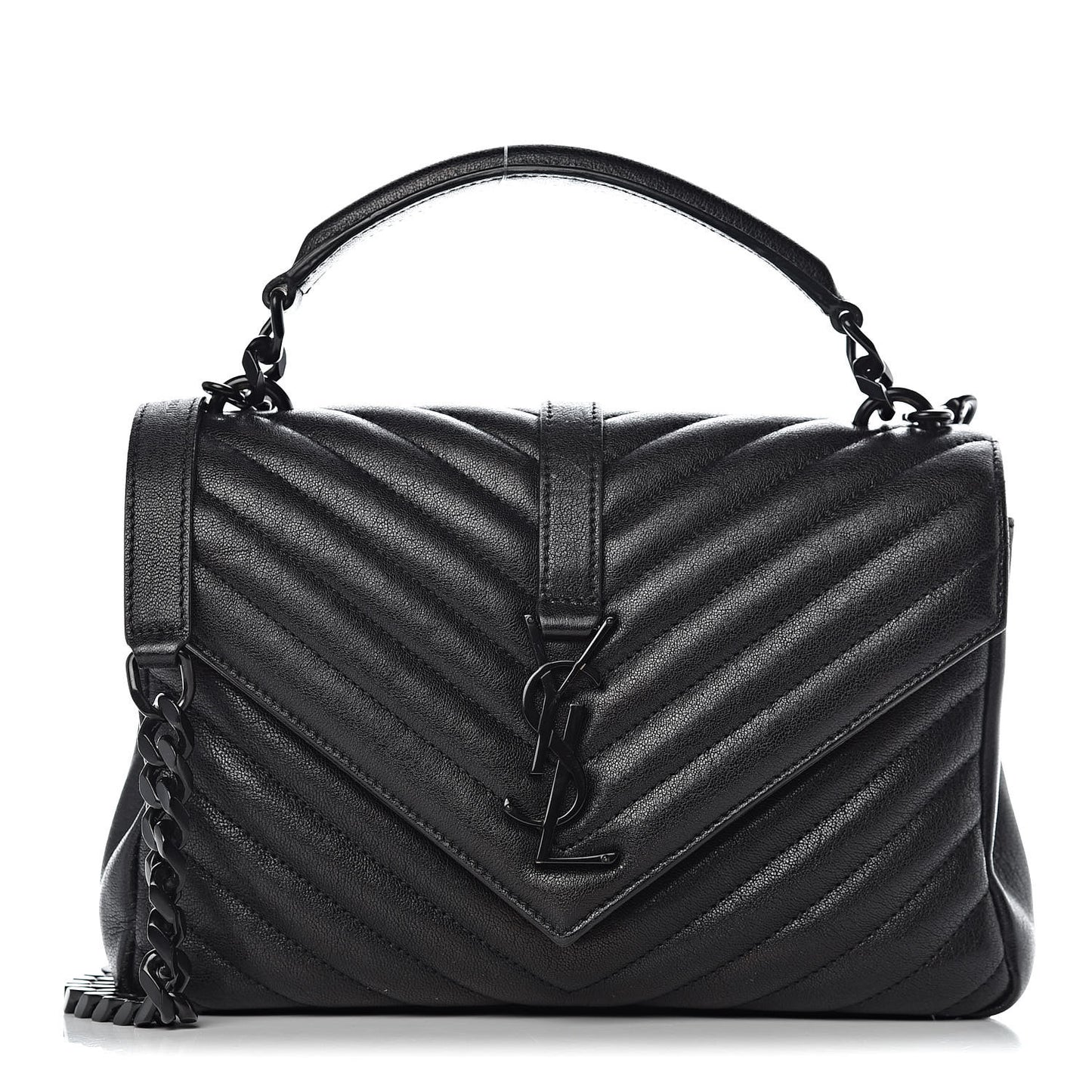 Sheepskin Matelasse Chevron Monogram Medium College Bag Black