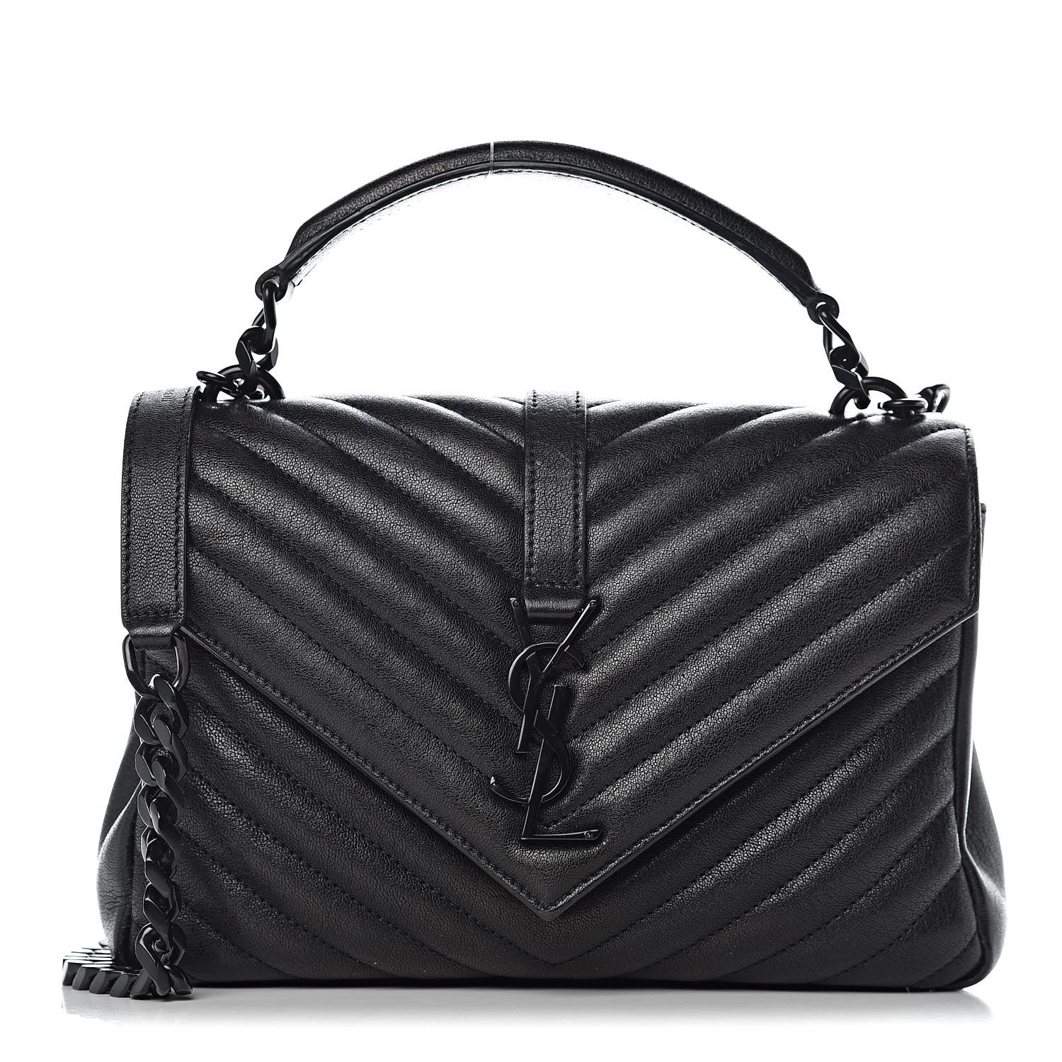 Saint Laurent Sheepskin Matelasse Chevron Monogram Medium College Bag Black 1 of 8