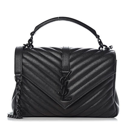 Saint Laurent Sheepskin Matelasse Chevron Monogram Medium College Bag Black 1 of 8