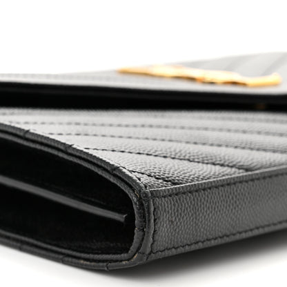 Saint Laurent Grain De Poudre Matelasse Chevron Monogram Chain Wallet Black 8 of 10