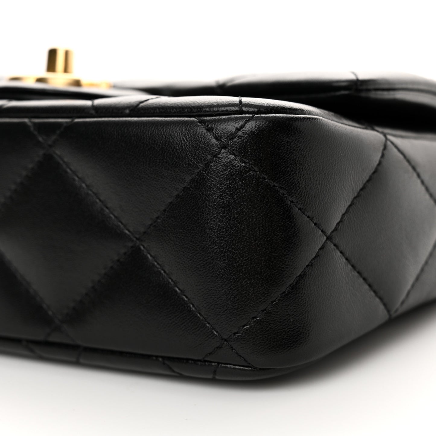 Shiny Lambskin Quilted Mini Sweetheart Flap Black