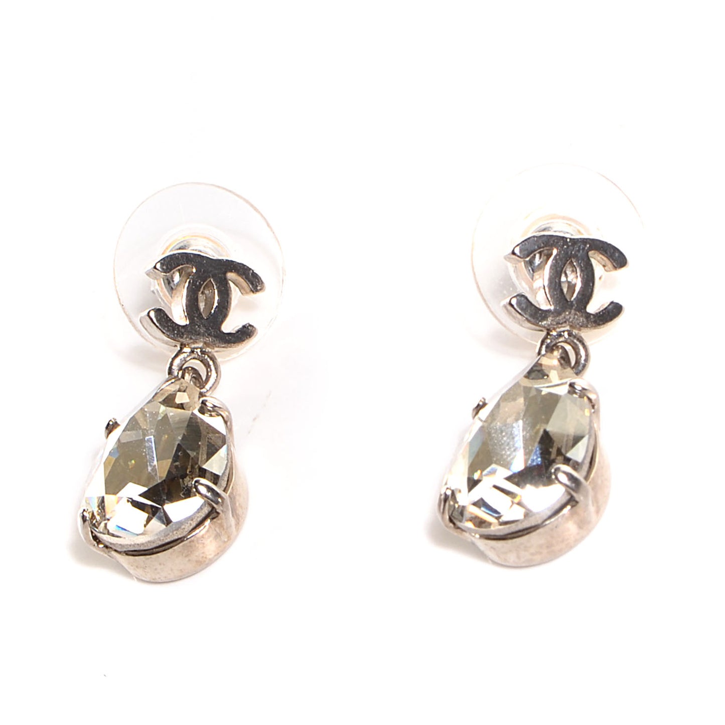 CC Crystal Teardrop Dangle Earrings Silver