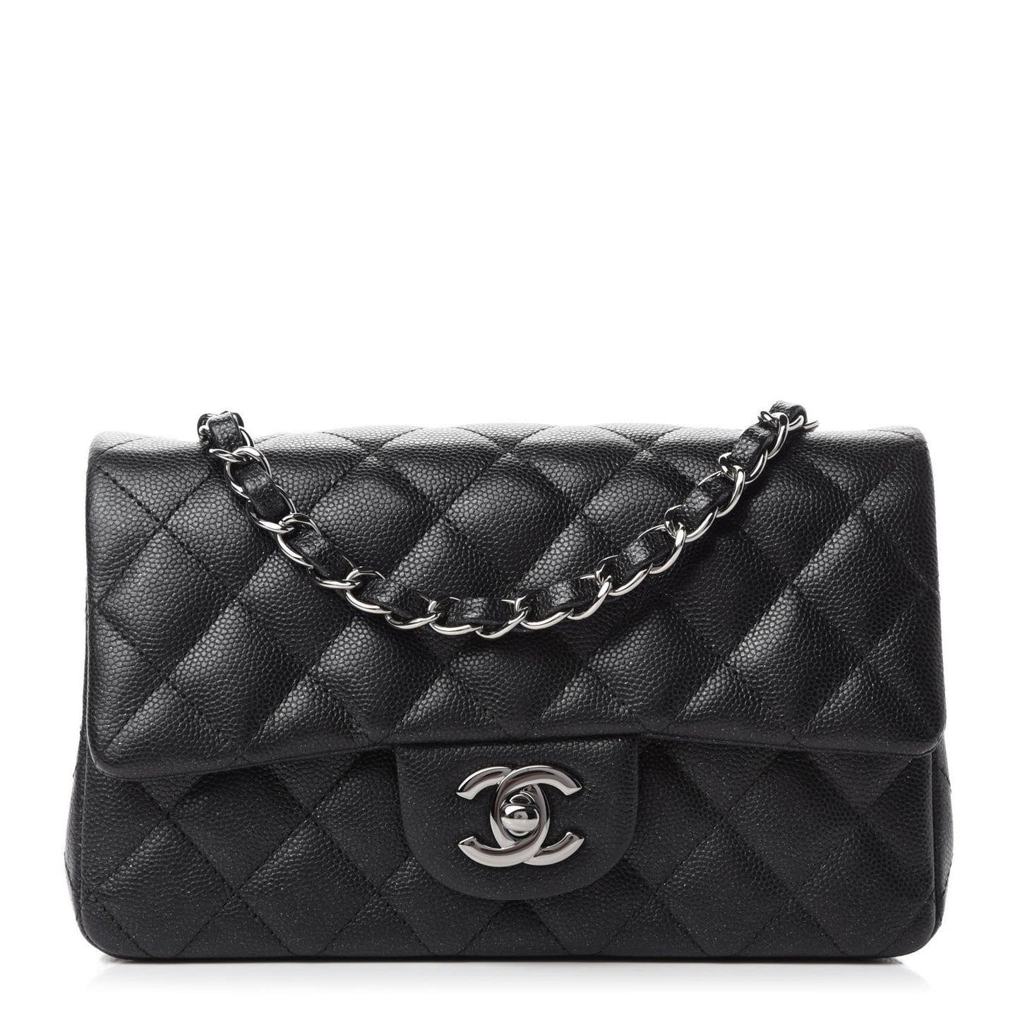 Iridescent Caviar Quilted Mini Rectangular Flap Black