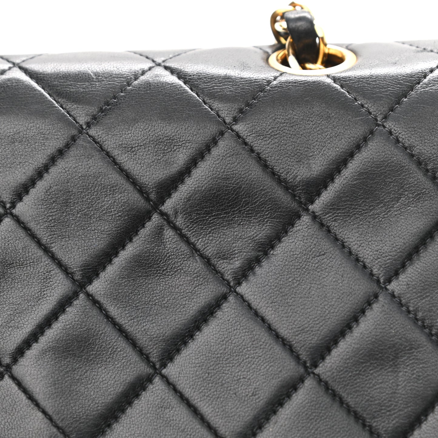 Lambskin Quilted Medium Double Flap Black