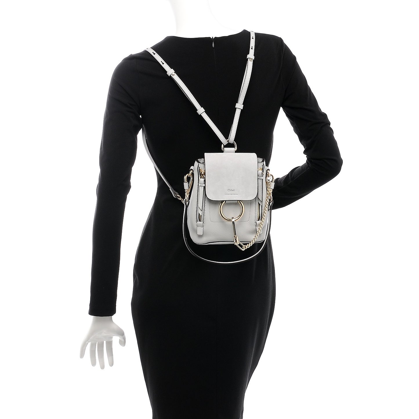 Suede Calfskin Mini Faye Backpack Airy Grey
