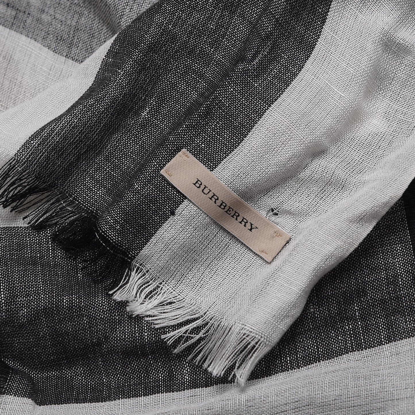 Linen Silk Giant Check Lightweight Scarf Ivory