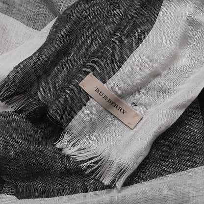 Burberry Linen Silk Giant Check Lightweight Scarf Ivory 4 of 7