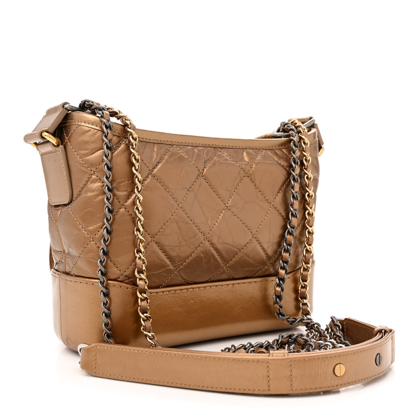 Metallic Aged Calfskin Quilted Small Gabrielle Hobo Bronze