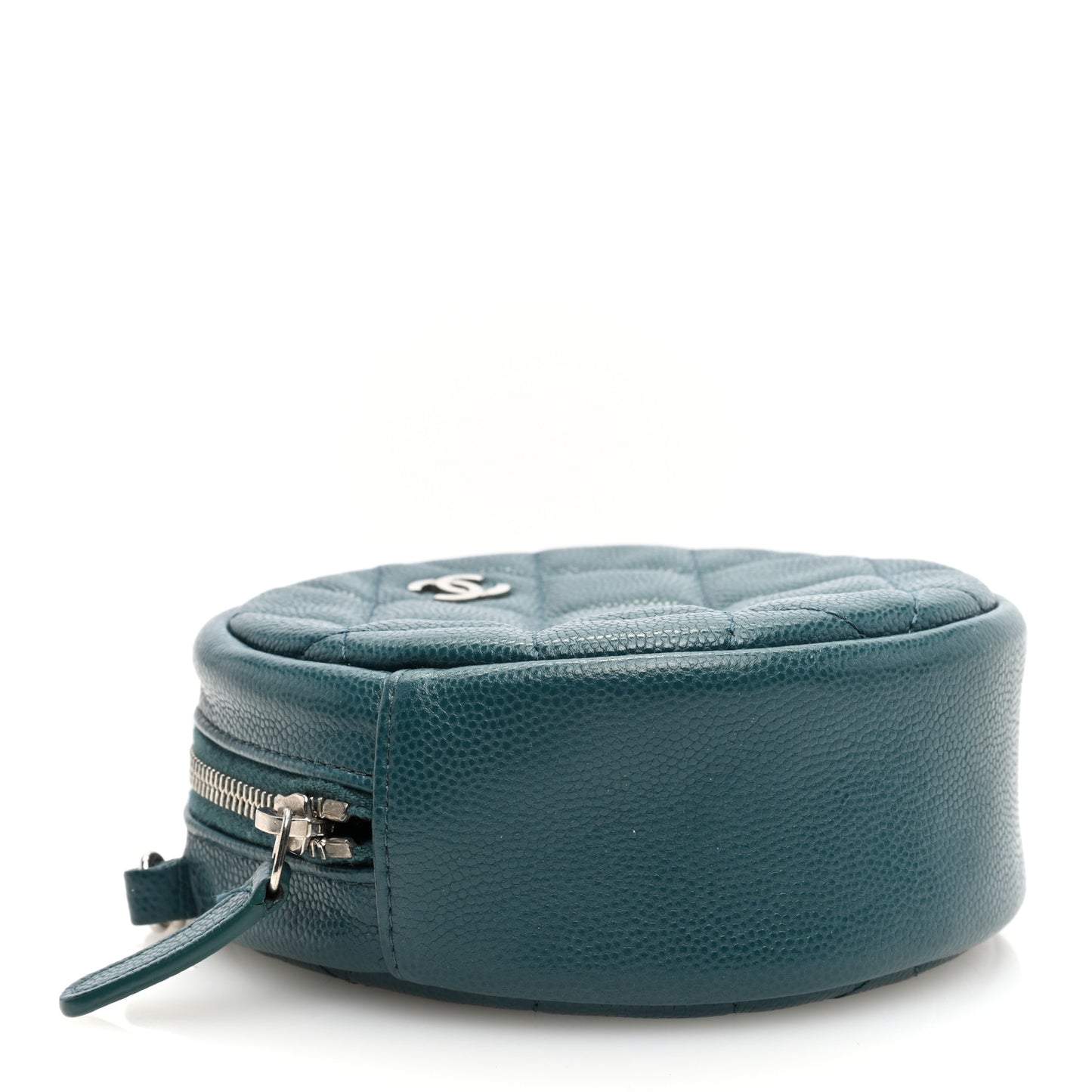 Caviar Quilted Round Clutch With Chain Green