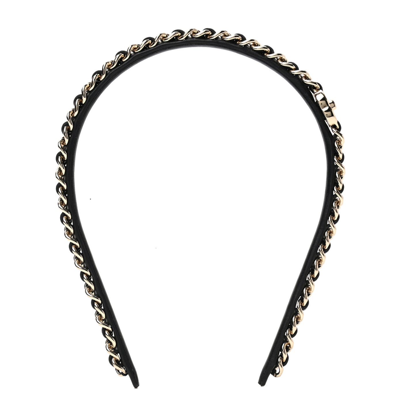 Metal Lambskin CC Turnlock Chain Headband Gold Black