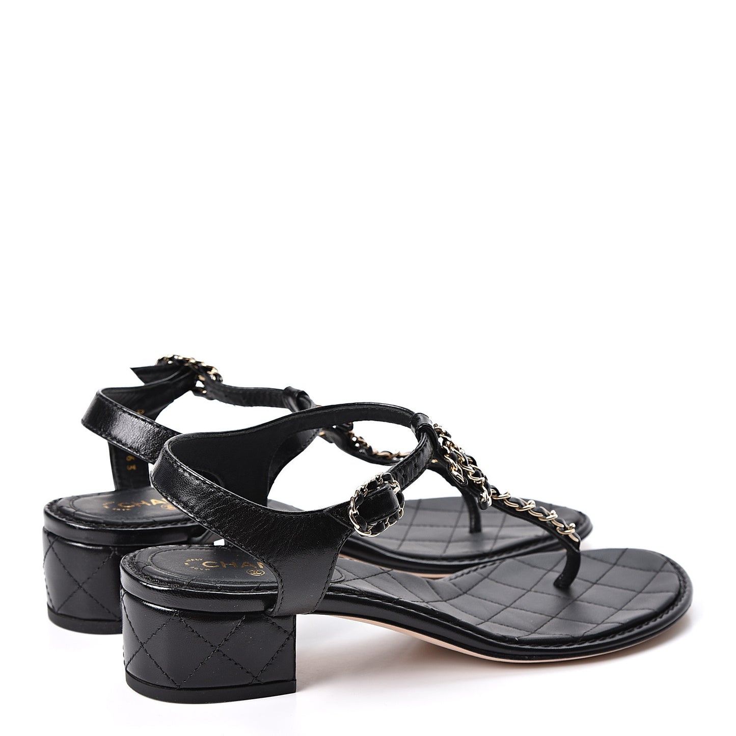 Lambskin Chain CC Logo Thong Sandals 38 Black