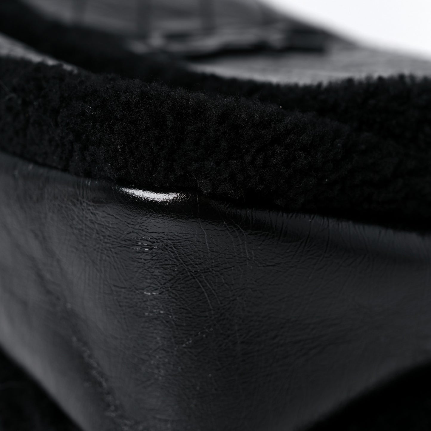 Crinkled Calfskin Shearling Monogram Medium Niki Chain Satchel Black