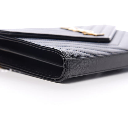 Saint Laurent Grain De Poudre Matelasse Chevron Monogram Chain Wallet Black 7 of 10