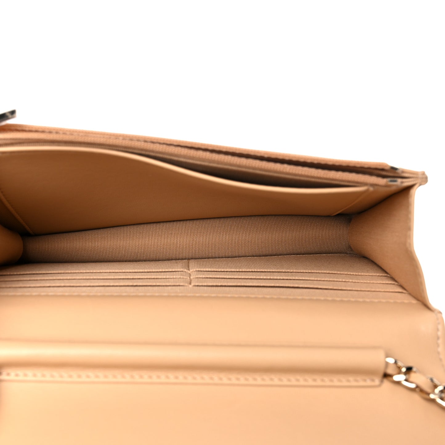 Lambskin Quilted Wallet On Chain WOC Beige Black