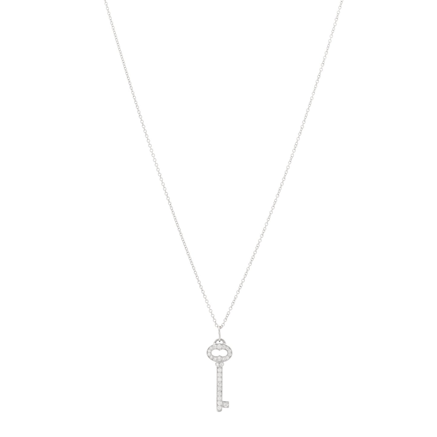 Platinum Diamond Mini Vintage Oval Key Pendant Necklace