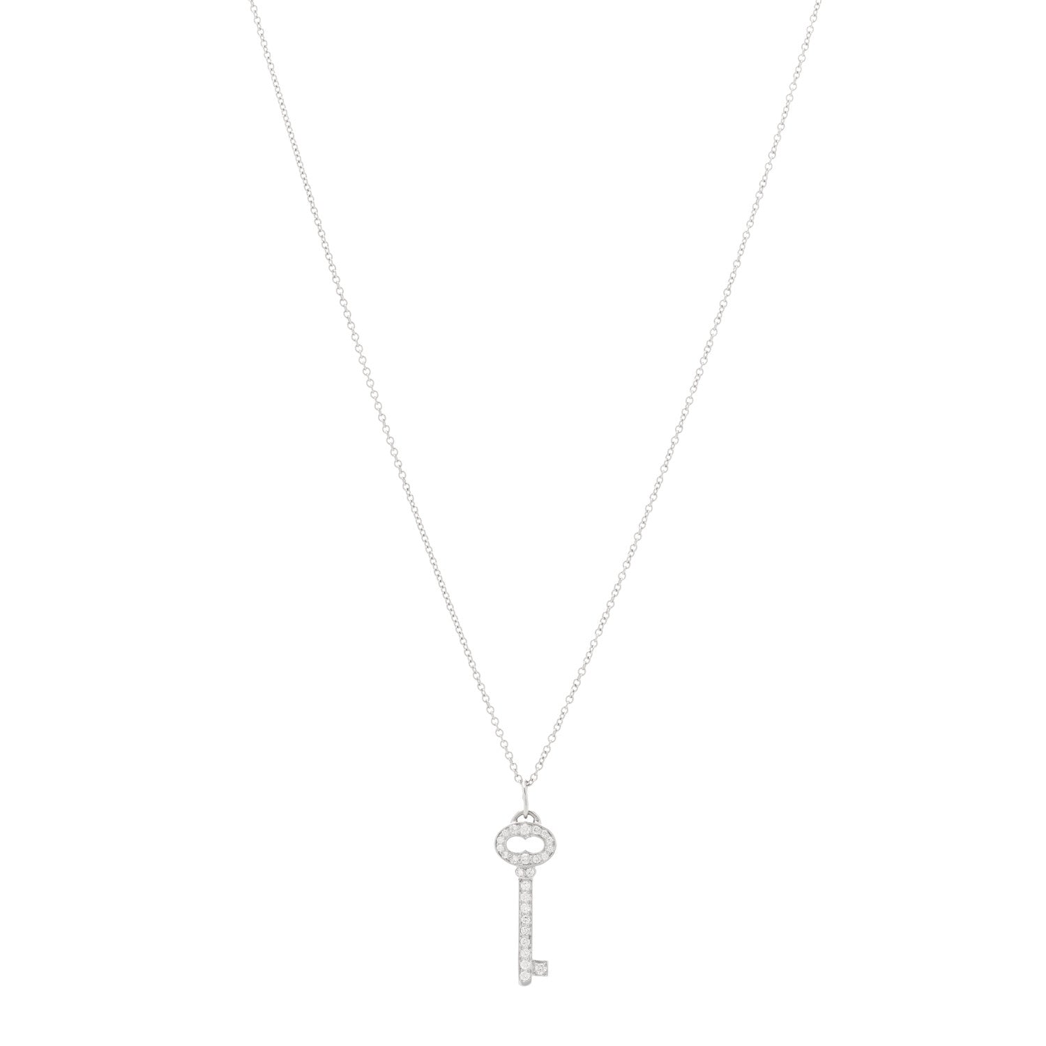 Tiffany Platinum Diamond Mini Vintage Oval Key Pendant Necklace 1 of 7