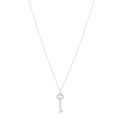 Tiffany Platinum Diamond Mini Vintage Oval Key Pendant Necklace 1 of 7