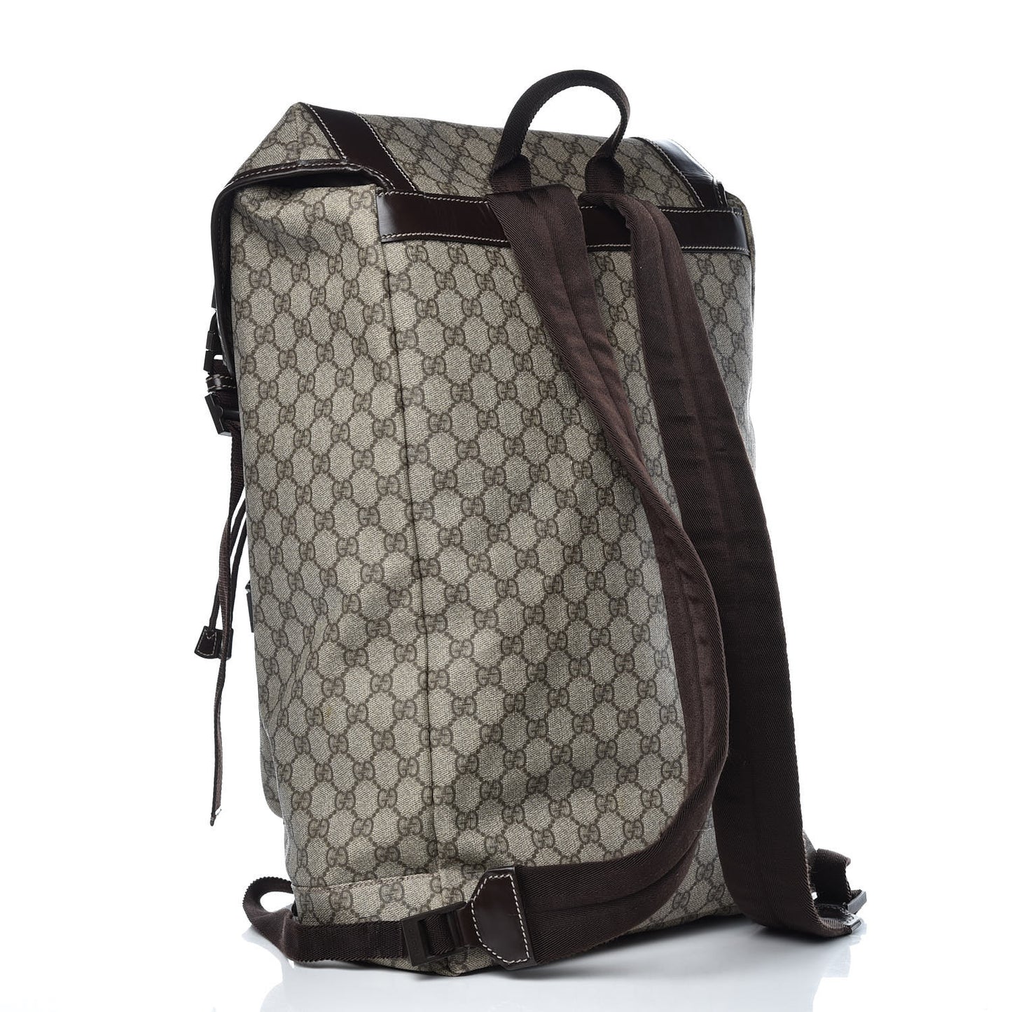 GG Supreme Monogram Large Interlocking G Double Buckle Backpack Dark Brown
