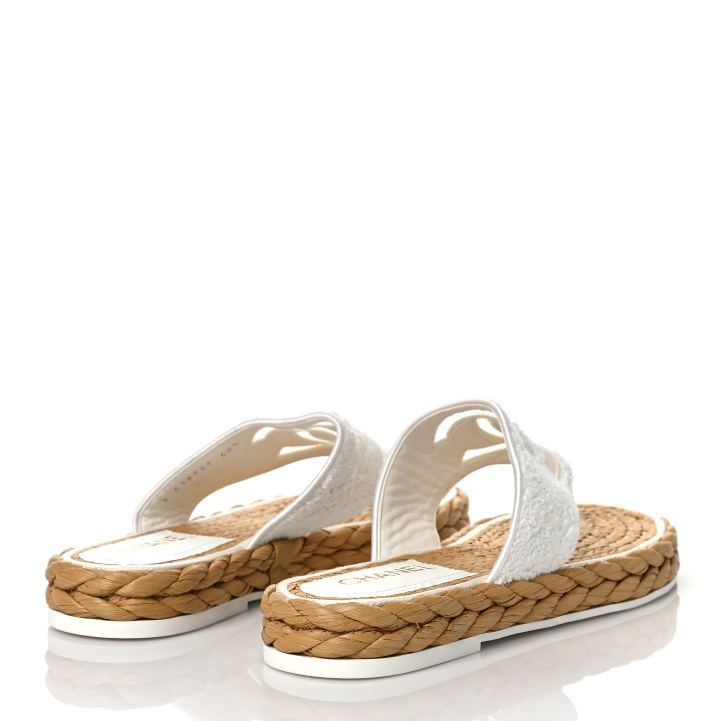 Terry Cloth Raffia CC Logo Thong Sandals 40.5 White