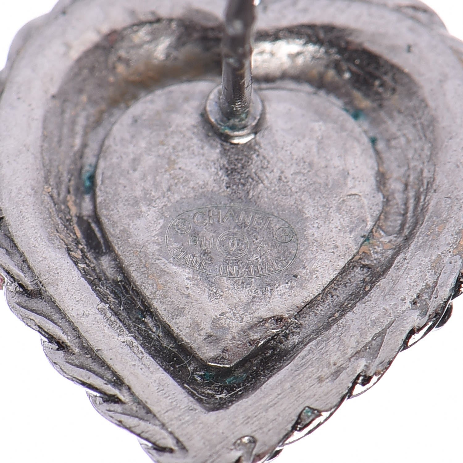 Chanel Pearl Enamel Heart CC Earrings Black Silver 5 of 6