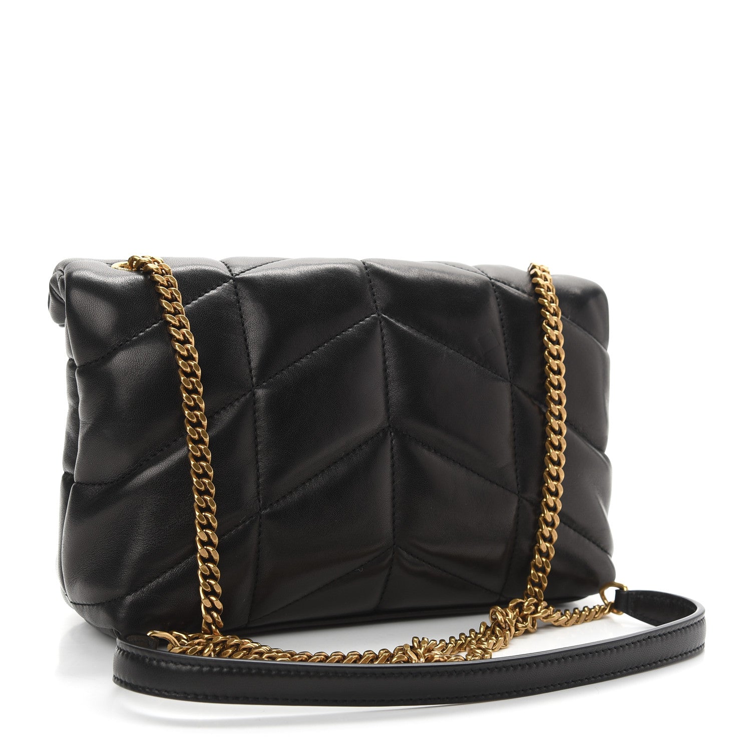 Saint Laurent Lambskin Quilted Toy Loulou Puffer Monogram Chain Satchel Black 3 of 9