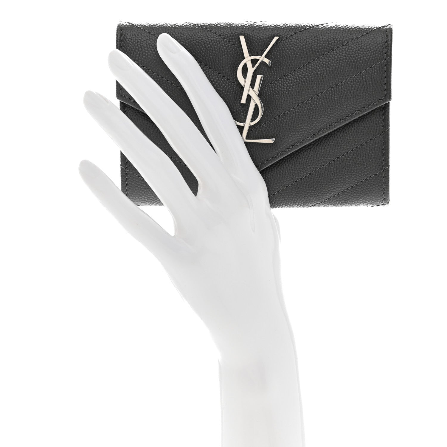 Saint Laurent Grain De Poudre Matelasse Chevron Small Monogram Envelope Wallet Storm 2 of 8