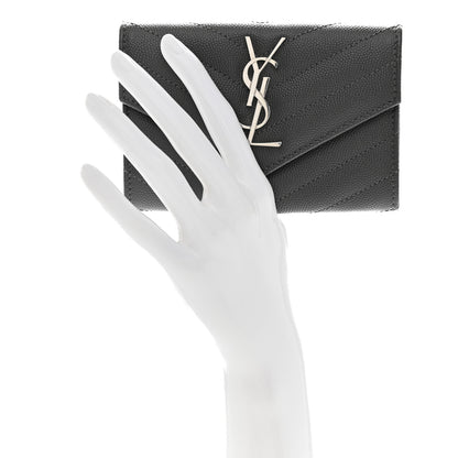 Saint Laurent Grain De Poudre Matelasse Chevron Small Monogram Envelope Wallet Storm 2 of 8