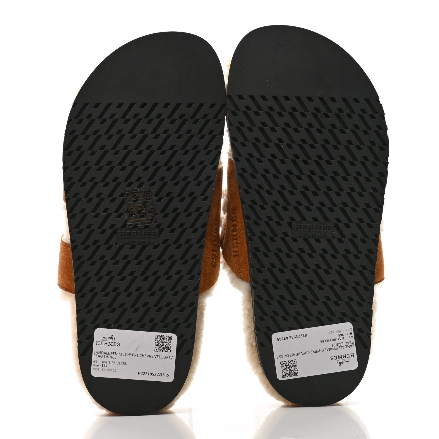 Hermes Suede Goatskin Woolskin Womens Chypre Sandals 36.5 Naturel Ecru 5 of 8