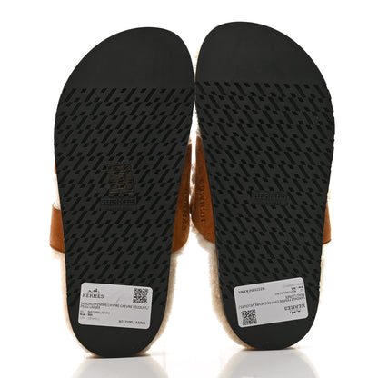 Hermes Suede Goatskin Woolskin Womens Chypre Sandals 36.5 Naturel Ecru 5 of 8