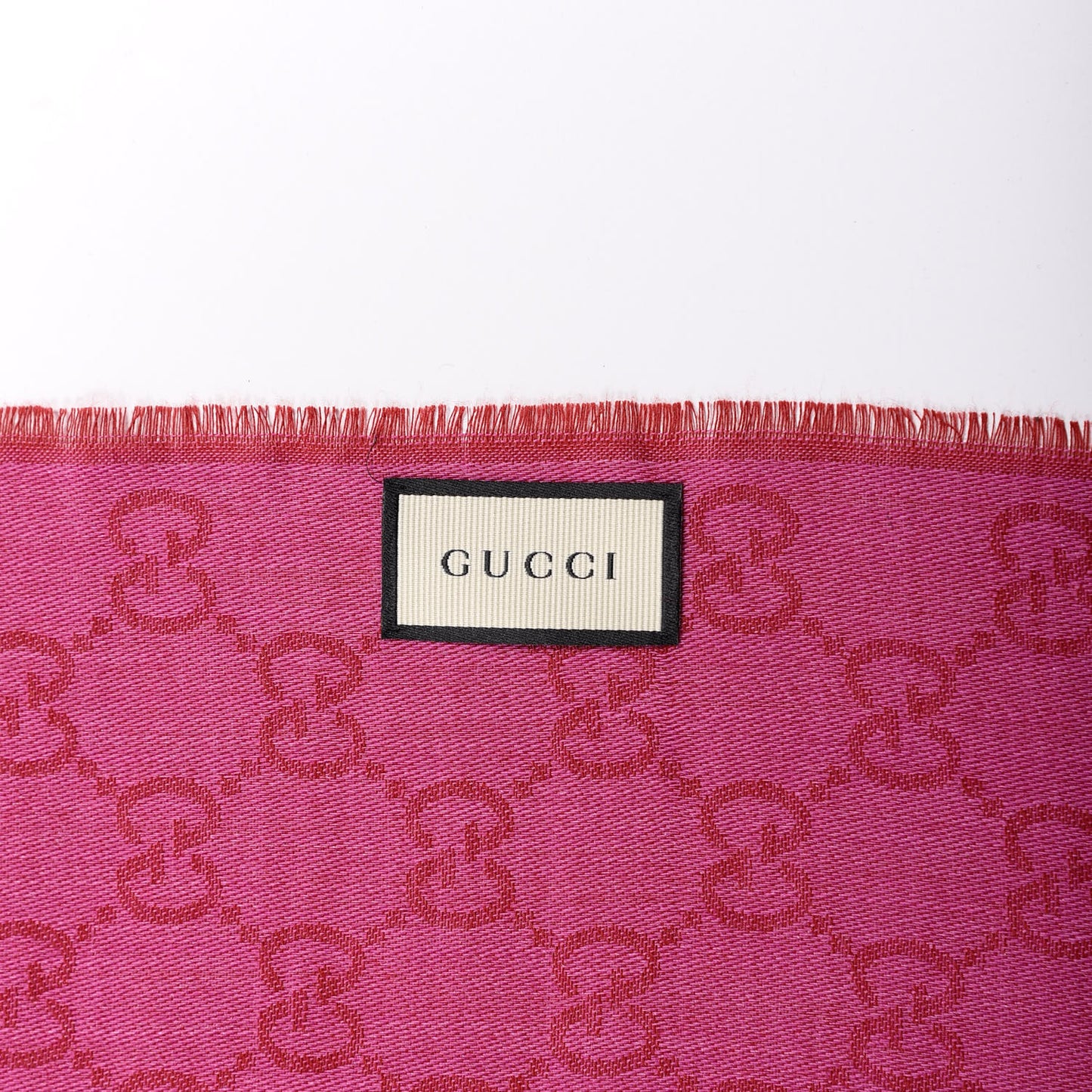 Wool Silk GG Monogram GGWeblong Fringe Scarf Shawl Red Pink