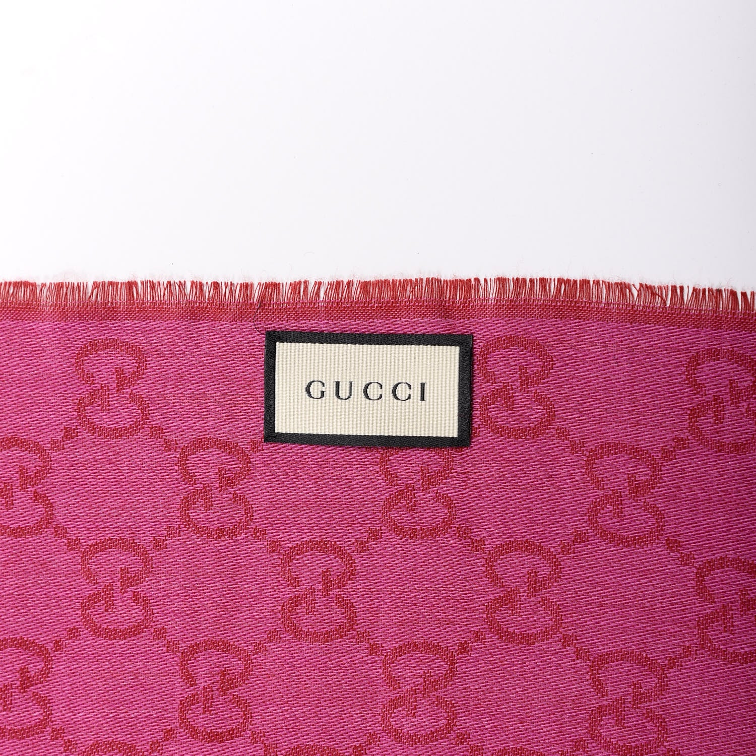 Gucci Wool Silk GG Monogram GGWeblong Fringe Scarf Shawl Red Pink 3 of 4